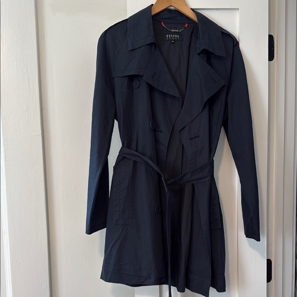 Escada Sport Navy Belted Trench Coat Size M
